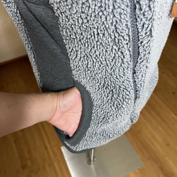 Wanakome Sherpa Vest Womens Medium Heather Gray Wool Asymmetrical Zip Hooded - Picture 7 of 10